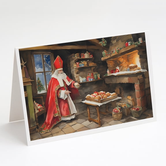 Cookies with Santa Claus Sinterklaas Greeting Cards Pack of 8 7 in x 5 in