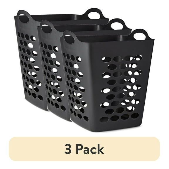 (3 pack) Flex Square Laundry Hamper, Black