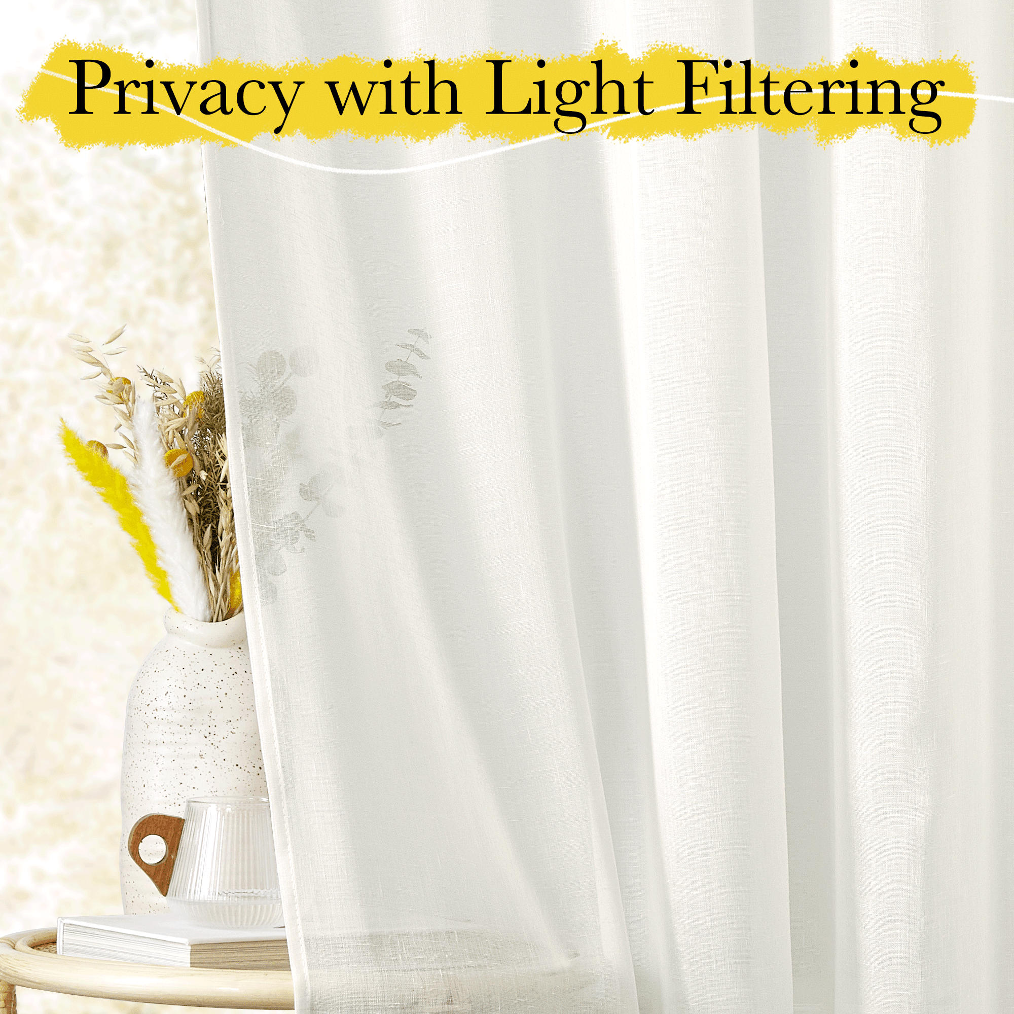NICETOWN Linen Semi Sheer Curtains 108 inches Long, Rod Pocket & Back Tab Linen Blend Curtains Privacy with Light Filtering Drapes for Bedroom Living Room, Ivory, 52"x 108", 2 Panels