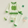 thumbnail image 6 of Toddler Baby Boy Girl St.Patrick's Day Outfit Shamrock Embroidery Long Sleeve Crewneck Sweatshirt Tops and Pants 3 6 12 18 24 Months 2T 3T Spring Clothes Set, 6 of 10
