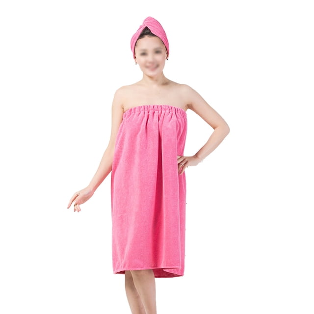 Conjunto de bata envolvente de spa para mujer, toalla de baño de microfibra absorbente suave y acogedora con gorro turbante para secar el cabello
