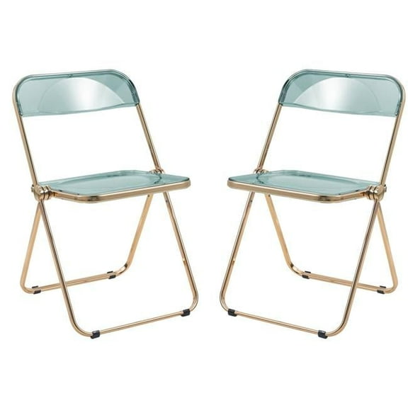30 x 19 x 18.5 in. Lawrence Acrylic Folding Chair with Gold Metal Frame, Jade Green - Set of 2