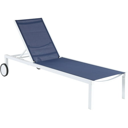 Hanover Windham Adjustable Sling Chaise Lounger | Modern Outdoor Furniture for Patio Backyard Poolside | Rust-Proof Aluminum Frame | Weather-Resistant | Navy | WINDCHS-W-NVY