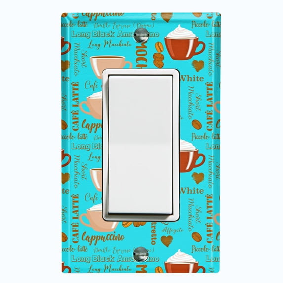 Metal Light Switch Wall Plate Outlet Cover (Mocha Coffee Bean Espresso Cup Cappuccino Teal - Single Rocker)