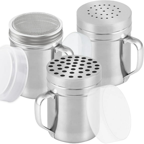 3Pack Dredges Salt Shaker, Stainless Steel Dredges with Handle, 10-Ounce Large Flour Shaker Duster for Powdered Sugar