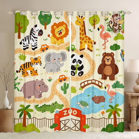 Manfei Kawaii Giraffe Kitchen Curtains,Jungle Theme Print Black Out Curtains Pack of 2 (42x63 Each),Beige