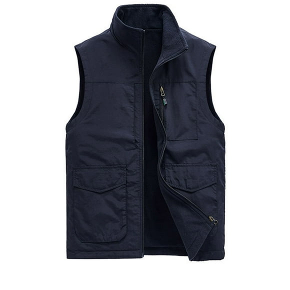 Wolfast Men's Fleece Fishing Vest Outdoor Work Quick-Dry Hunting Zip Reversible Travel Vest Jacket with Multi Pockets,Blue L