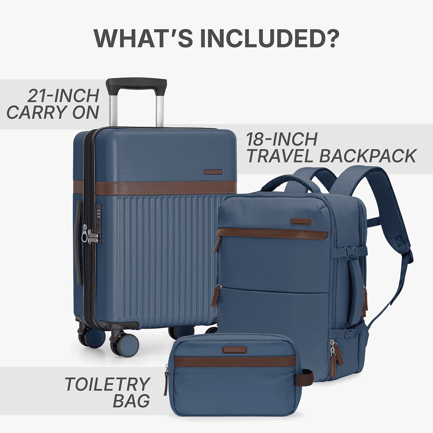 U.S. Traveler 3-Piece Luggage Set with Backpack, 21-Inch Carry-on Hardside Expandable with Spinner Wheels, TSA Lock, 18-Inch Travel Backpack with Laptop Sleeve, 3-Piece Travel Set, Navy
