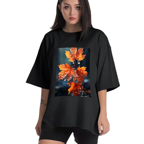 Plus Size Shirt for Women Black Tops for Women Short Sleeves Shirt for Women Maple Leaves T Shirt Crewneck Shirt for Women XS