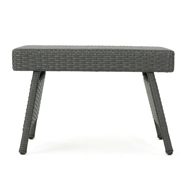 Mach Snack Table, Dark Gray Outdoor Safe Wicker and Iron Frame, 24 Inch