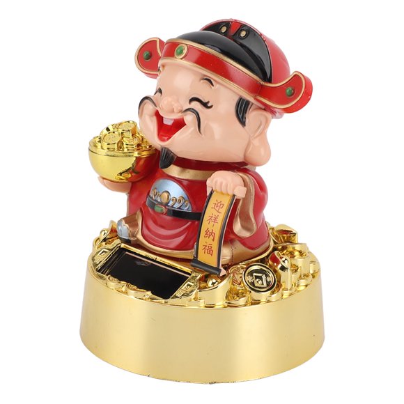 God Of Wealth Figurine, Solar Powered Durable Portable Small Caishen Statue Exquisite Automatic Nodding for Car S
