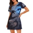 thumbnail image 4 of Salouo Black And Blue Lightning Dragon Print Short Sleeve Sleepshirt for Womens Comfy Nightgown Scoopneck Cute Nightdress Ruffle -3X-Large, 4 of 7