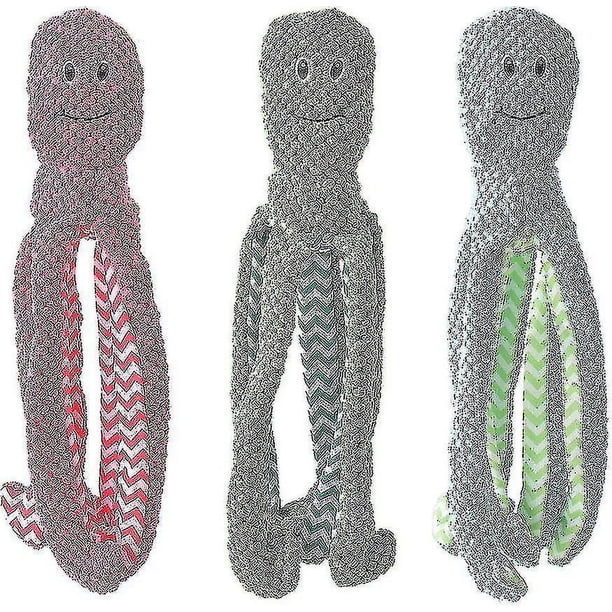 Paquete de 3 juguetes chirriantes de felpa para perros y cachorros, juguetes interactivos duraderos con chirrido para perros de raza, pulpo, juguetes para perros de peluche-1 Hy