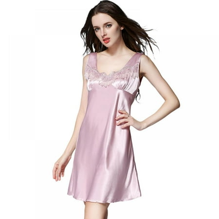 

Women s Nightgown Chemise Sleepwear Full Slips V-neck Sleeveless Nightwear Dress Soft Smooth Summer Nightgown for Women Plus Size M-4XL