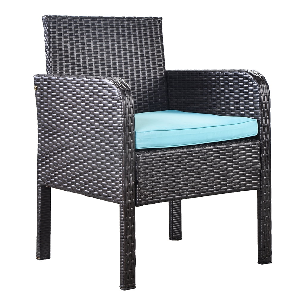 Kepooman 4 Piece Patio Ratten Dining Set, Outdoor Conversation Sofa Seating Set with Cushions - Blue Kepooman 4 Piece Patio Ratten Dining Set, Outdoor Conversation Sofa Seating Set with Cushions - Blue