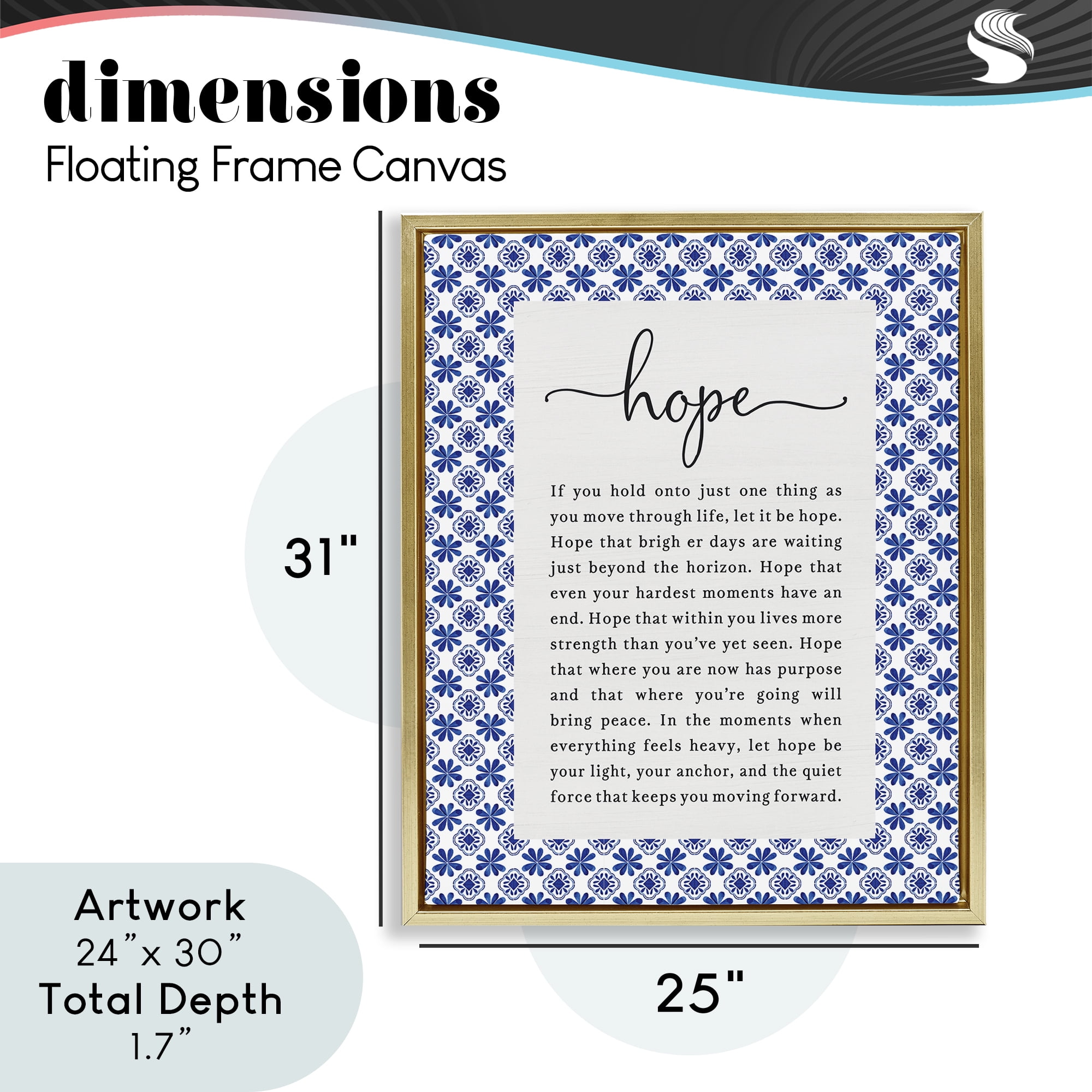 Hope For Brighter Days Gold Framed Floater Canvas Wall Art, design by Lettered and Lined