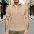 thumbnail image 2 of IWRICH Men's Polo Shirts Short Sleeve T Shirt Lightweight Casual Button up Shirts Summer Collared Tops with Pocket Beige L, 2 of 7