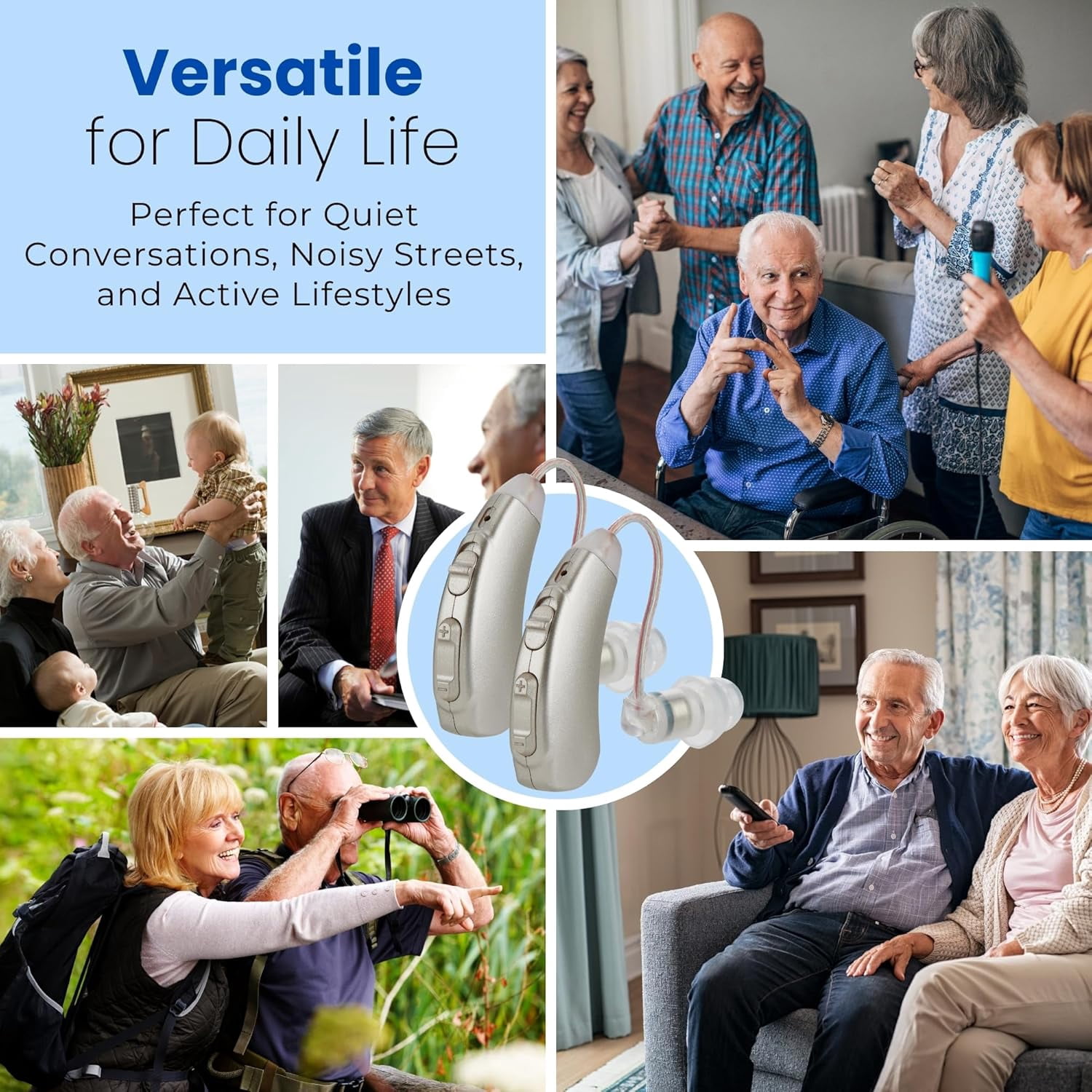 Rechargeable Hearing Aids for Seniors - Behind-the-Ear Hearing Amplifier PSAP Design w/Noise Cancellation, Personal Sound Amplification Device Pair, LCD Magnetic Charging Dock,Sliver