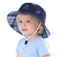 thumbnail image 7 of Jinhomg Baby Sun Hat Kids Sun Protection Toddler Plaid Lining Bucket Hat Wide Brim Adjustable Summer Beach Hats for Boys Girls 6M-14Y,Navy, 7 of 7