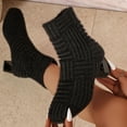thumbnail image 5 of Plush Ankle Boots for Women Comfortable Knit Sock Fall Booties Fashion Square Toe Chunky Mid Heel Slip On Mid Calf Elastic Dress Booties Black Size 10, 5 of 8