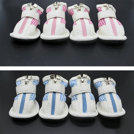 Opvise Pet Puppy Teddy Mesh Zipper Sneakers Breathable Magic Tape Closure Cat Dog Shoes Red