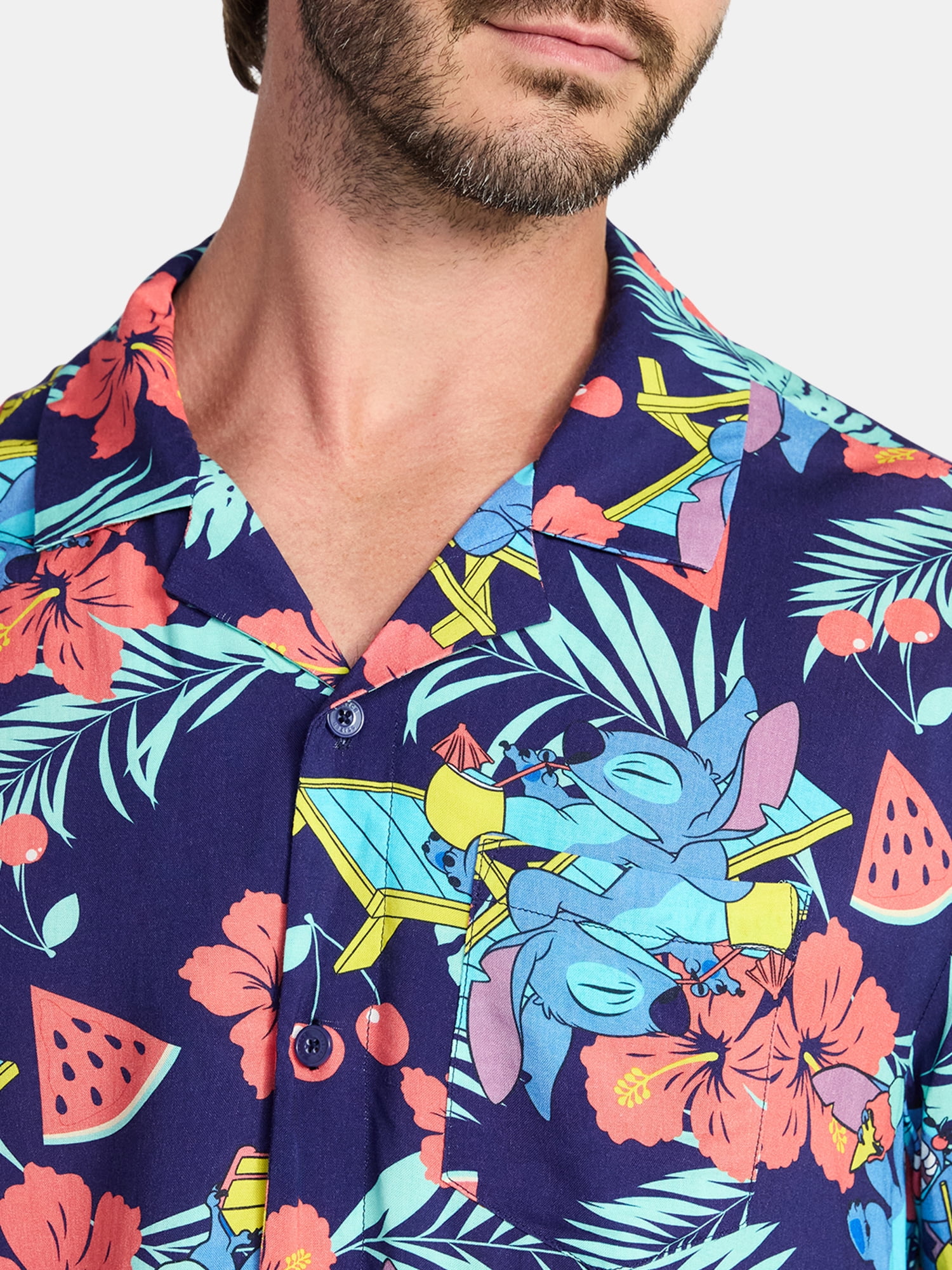 Lilo & Stitch Men's and Big Men's Graphic Button-Up Shirt, Sizes XS-5XL
