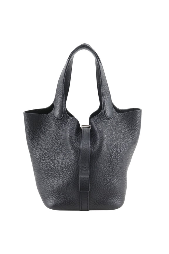 Pre-Owned Hermes Picotin PM handbag, Taurillon Clemence leather, 2007 model, black/silver...