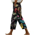 thumbnail image 3 of QATAINLAV Womens Summer Casual Drawstring Beach Capris Pants with Pockets Trendy Floral Print Wide Leg Capri Pants Elastic High Waist Cropped Trousers Multicolor XXL Vacation Sales, 3 of 6