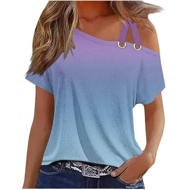 Tops de Ajuste Suelto para las Mujeres Moda Impresa Doble Suspensión Manga Corta Top Suelto, Blusa Casual Ligera