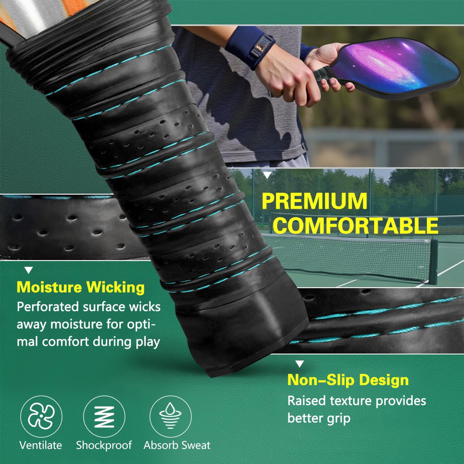 Pickleball Paddles Set Of 2, Fiberglass Surface, Galaxy Print, 4 Balls & Bag
