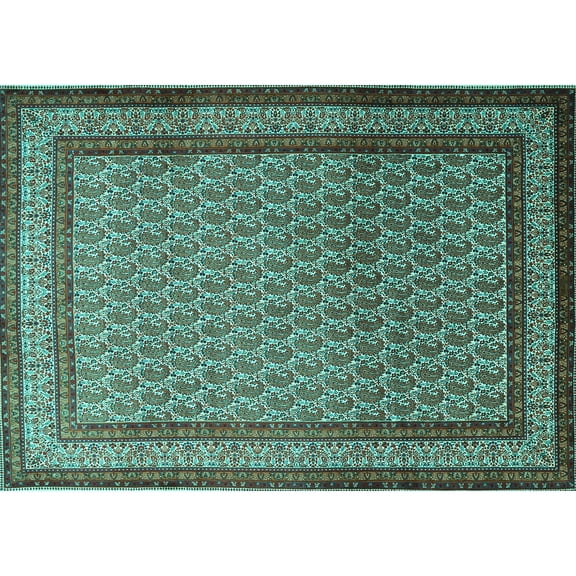 Ahgly Company Machine Washable Indoor Rectangle Persian Turquoise Blue Traditional Area Rugs, 5' x 7'