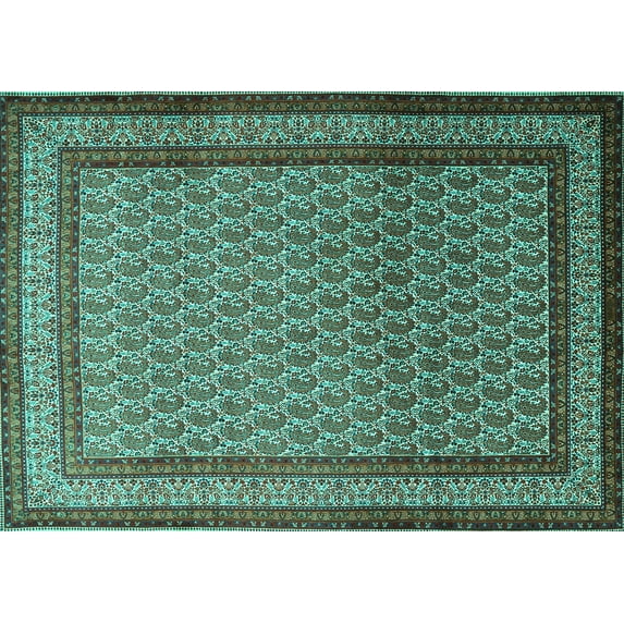 Ahgly Company Machine Washable Indoor Rectangle Persian Turquoise Blue Traditional Area Rugs, 3' x 5'