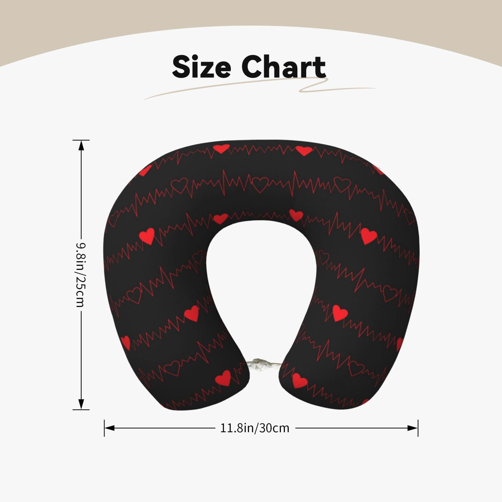 Xecao Cardiogram and Heart Print Memory Foam Cervical Neck Pillow Versatile U-Shaped Pillows for Home,Office,Camping,Travelling,Soft Washable Cover