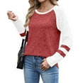 thumbnail image 2 of HVOBTTY Women's Long Sleeved T Shirt, Fall and Winter Tops for Women, Women's Casual Fashion Color Block Raglan Long Sleeve Crew Neck Fleece Warm Pullover Top Pink, Pink, 2 of 5