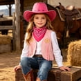 thumbnail image 3 of mgoYE Girls Outfit Western Cowboy Outfit Kids' Vest & Bandana Set with Hat(Pink,2-3 Years), 3 of 7