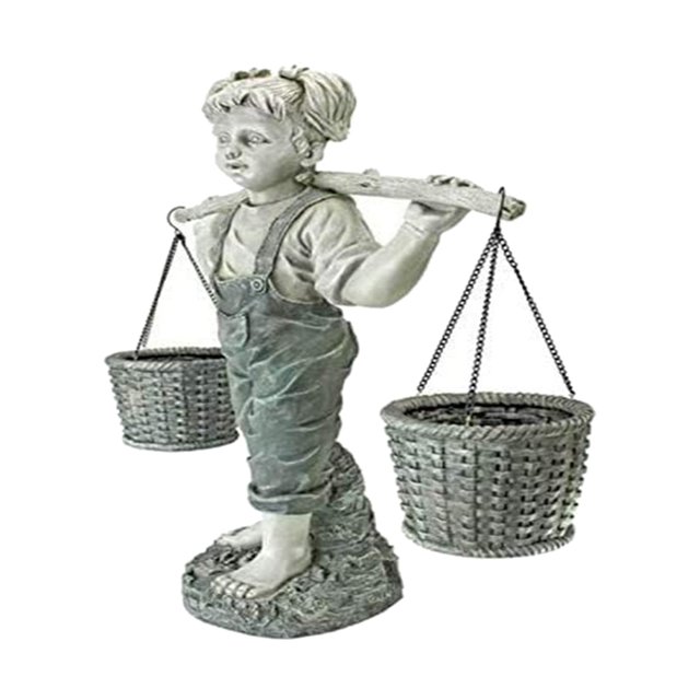 Resina césped Patio jardín escultura pequeña niña miniatura estatuilla ornamento 20x14.5x5.5cm Sunnimix Miniatura de niña