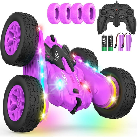 Remote Control Car,Stunt RC Car Toys New Upgraded Strip Lights and Headlights Car Toys Double-Sided 360° Rotating 4WD Rc Drift Truck for Kids