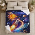 thumbnail image 5 of Retro Rocket Ship Blast-Off Adventure, Peaceful Mountain Lake Scene, Warm Flannel Blanket for Cabin and Lodge, Outdoor Lovers Valentine's Day Gift, Rustic Home Decor, 5 of 9