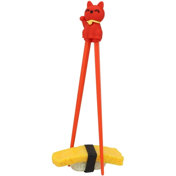 Ebros Red Maneki Neko Cat Reusable Training Chopsticks Set With Silicone Helper