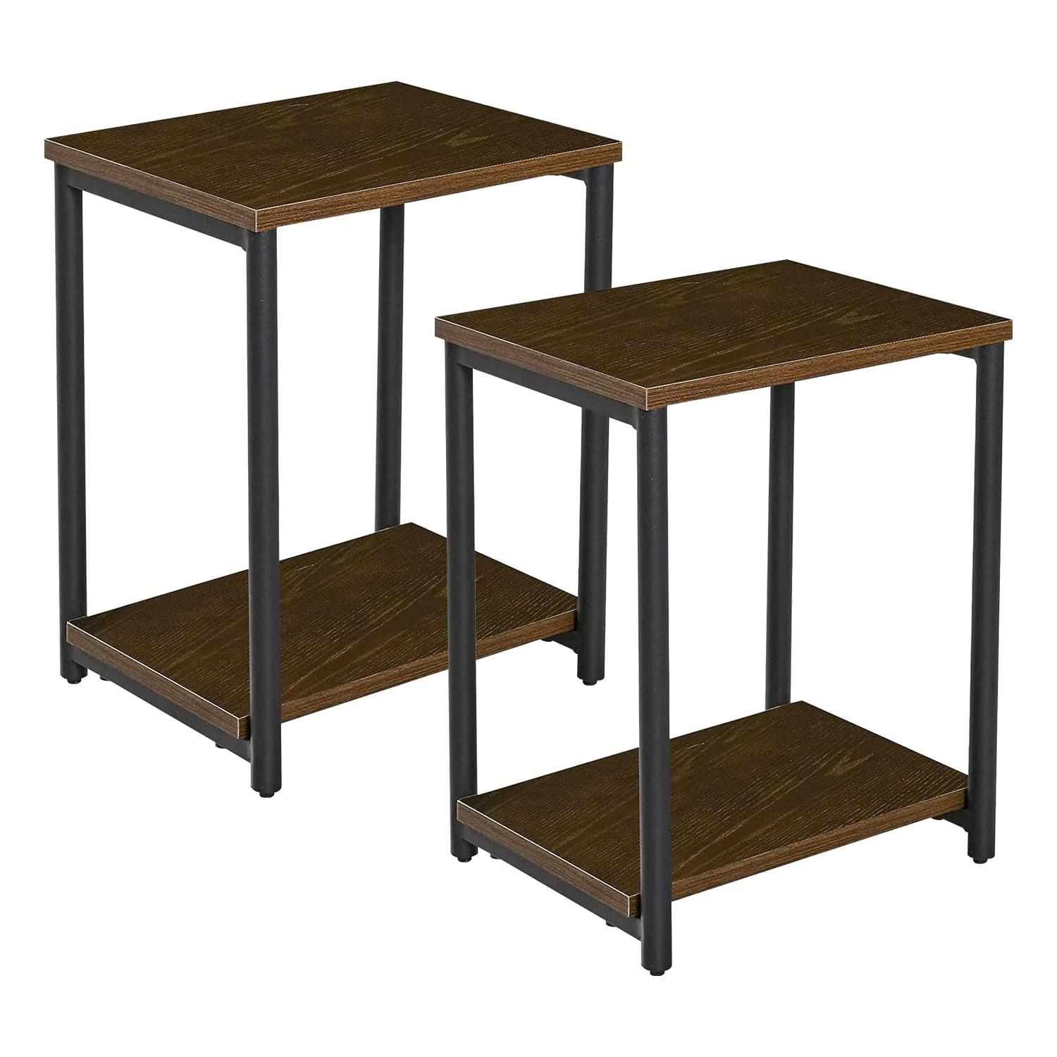 Yardi Yard Industrial Slim Metal Frame End Tables, Wood Side Tables Night Table with Storage Shelf, Rustic Brown and Black Yardi Yard Industrial Slim Metal Frame End Tables, Wood Side Tables Night Table with Storage Shelf, Rustic Brown and Black