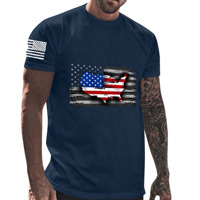 Mens Casual Pantalones Cortos Cuello Redondo Gradación Impresión Suéter Camiseta, Blusa Deportiva de Fitness para Hombres