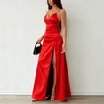thumbnail image 5 of Women's Elegant Satin Maxi Dress Spaghetti Strap V Neck High Side Split Wrap Formal Long Dress Wedding Guest Cocktail Party Evening Club Night Out Flattering Gown, 5 of 7
