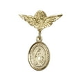 thumbnail image 1 of 14kt Yellow Gold Baby Badge with Miraculous Charm and Angel w/Wings Badge Pin 1 X 3/4 inches, 1 of 1
