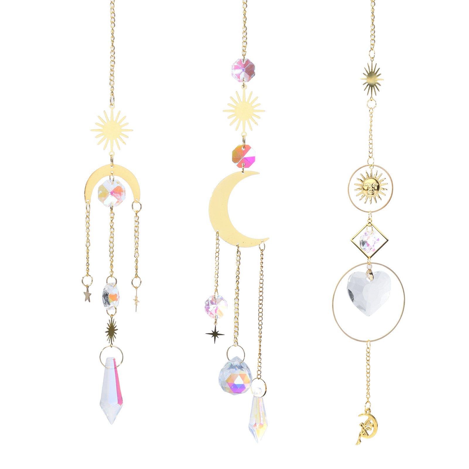 HEQUSIGNS 3 Pcs Crystal Suncatchers, Colored Hanging Sun Catchers with Chain for Window Garden