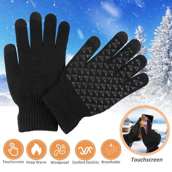 Unisex Warm Sensitive Touch Screen Acrylic Knitted Gloves, Black