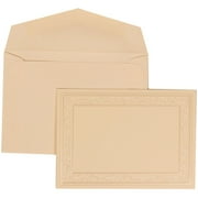 JAM Paper Wedding Invitation Set, Small, 3 3/8" x 4 3/4"- Ivory Card with Ivory Envelope Flat Ivory Heart Vine Border, 100/pack