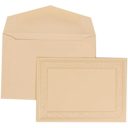 JAM Paper Wedding Invitation Set, Small, 3 3/8" x 4 3/4"- Ivory Card with Ivory Envelope Flat Ivory Heart Vine Border, 100/pack