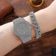 thumbnail image 3 of 3 Pcs Men Watch Set Inlaid Diamond Steel Band Quartz Watch Necklace Bracelet, 3 of 4