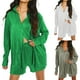 thumbnail image 4 of SAYOO , conjunto de ropa informal de 2 uds para mujer, camisas de manga larga fruncidas de color sólido con botones y pantalones cortos, traje SAYOO casual, 4 of 5