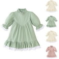 thumbnail image 4 of Odeerbi Infant Girls Long Sleeve A-Line Dress Spring Summer Cute Ruffle Princess Dresses Solid Color Sweet Round Neck Lantern Sleeve Dress Infant Girls Clothes, 4 of 4